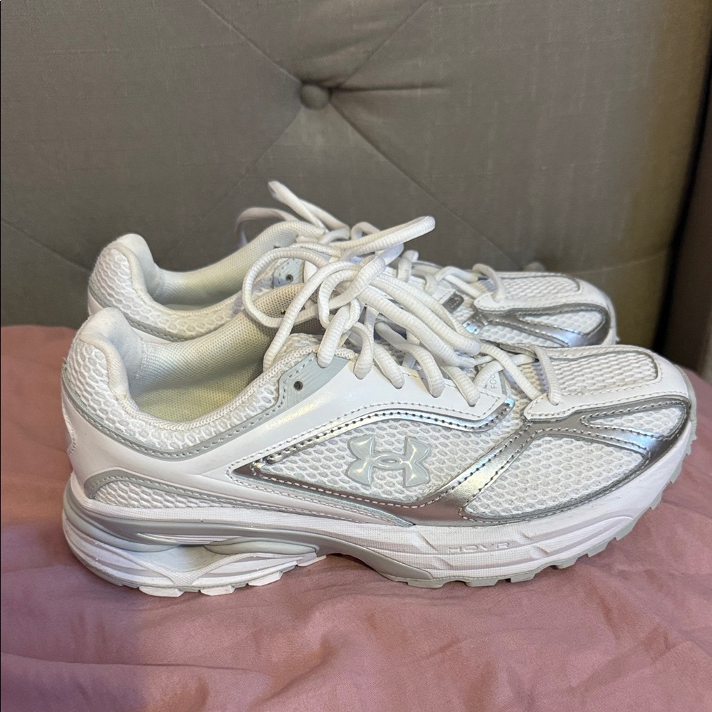 Under Armour White and Silver Women’s Athletic Sneakers